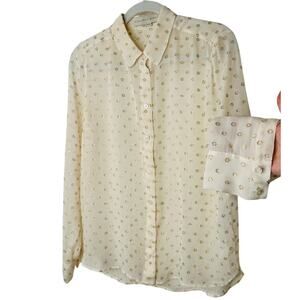 Stella McCartney Sheer Cream Gold Metallic Polka Dot Button Sheer Blouse 44 / L